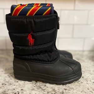 Polo Ralph Lauren Vancouver Easy Pull On Zip Black and red Winter Boots size 10